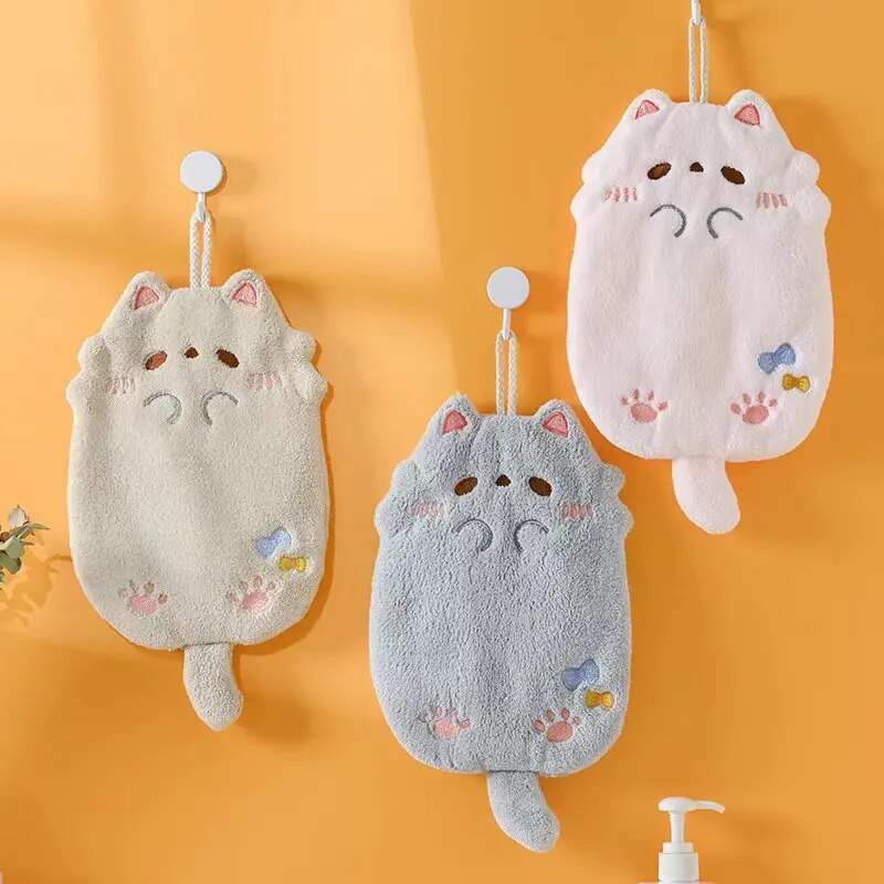 Women Kitchen Accessories - ขายส่งผ้าขนหนูแขวนการ์ตูนทาเนียวุกน่ารักคอรัลกำมะหยี่ผมไม่หลุดผ้าหนาห้องครัวห้องน้ำผ้าขนหนูดูดซับ
