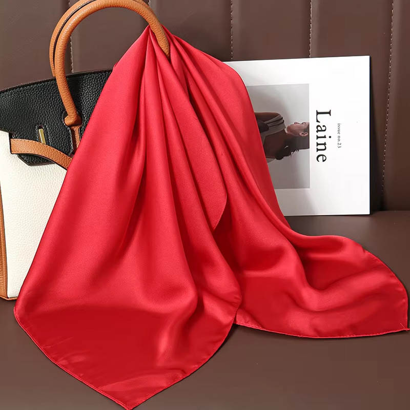 Silk Scarf Square - ผ้าพันคอไหมสีพื้นหรูหรา ผ้าซาตินเนื้อนุ่มสำหรับผู้หญิง ใช้เป็นที่คาดผม ผ้าคลุมไหล่ ผ้าคลุมศีรษะ ผ้าพันคอสำหรับใส่ทำงาน