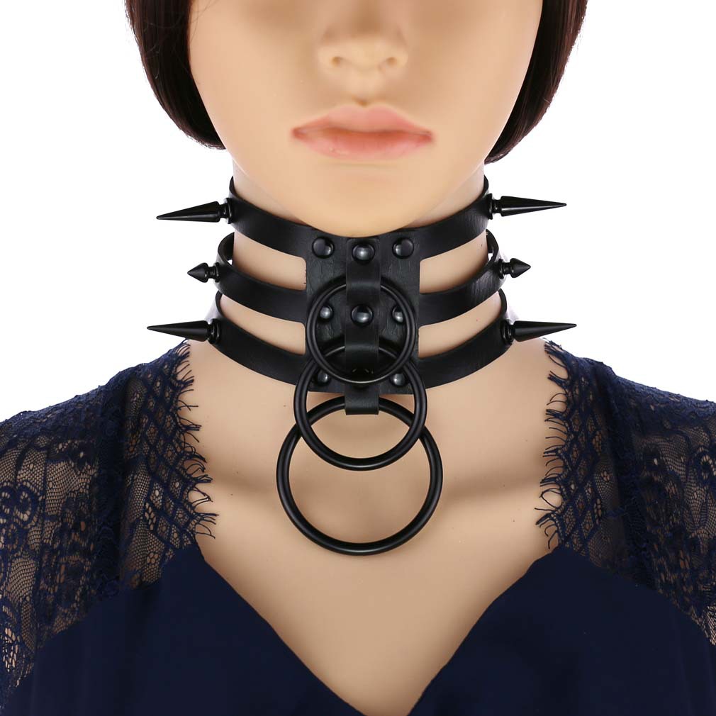 Women'S Emo Accessories - แฟชั่นผู้หญิงสีดำผู้ชาย Rivet หนัง Bondage Choker สร้อยคอ