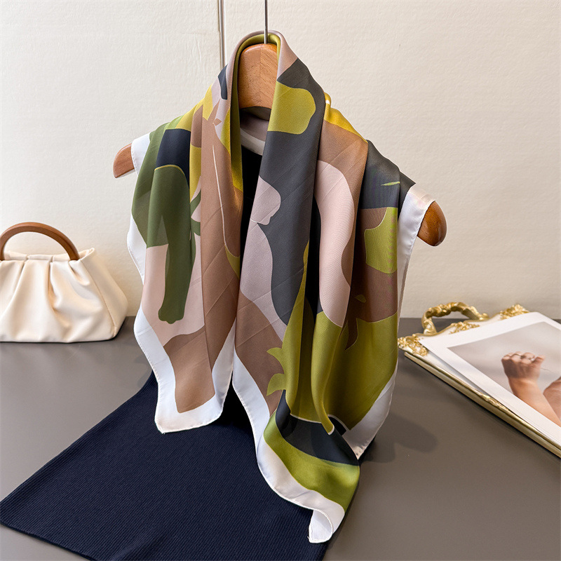 Silk Scarf Square - ผ้าพันคอสี่เหลี่ยมลายดอกไม้ ผ้าไหมเทียม สำหรับผู้หญิง ปี 2026 ผ้าพันคอ