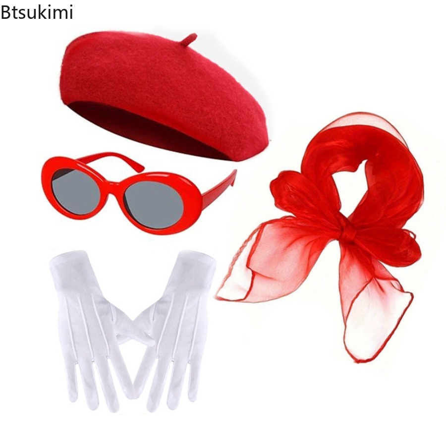 Women'S Accessories In The 1950S - ชุดเครื่องประดับสำหรับงานปาร์ตี้ธีมดิสโก้ย้อนยุคยุค 1950 หมวก แว่นตาฮิปฮอป ผ้าพันคอ ถุงมือ