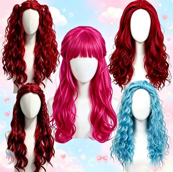 วิกผมสังเคราะห์ยาวลอนสีแดงน้ำเ - Women'S Red Accessories บทวิจารณ์และราคา