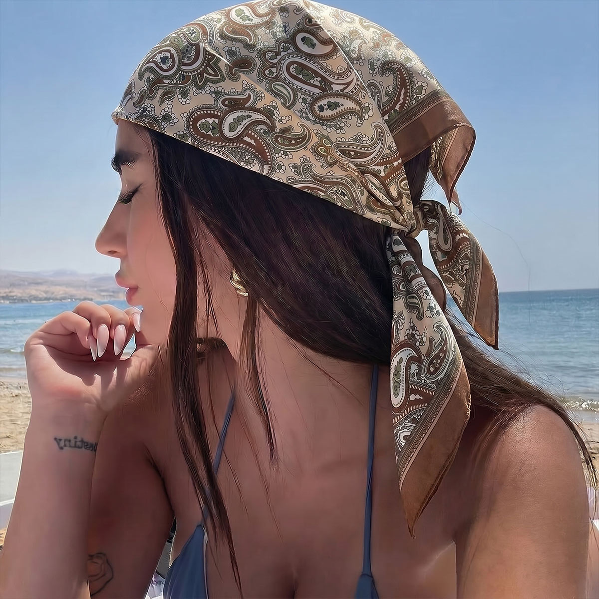 ผ้าพันคอไหมแฟชั่นดีไซน์ใหม่ ผ้ - Silk Scarf Square บทวิจารณ์และราคา